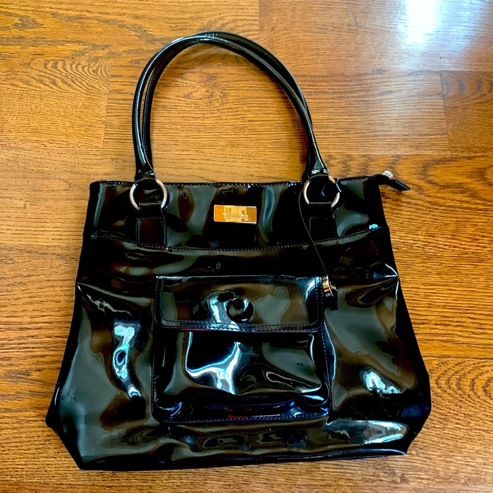 Harrods of London Rare Vintage Black Shoulder Bag with silver round Harrods tag.